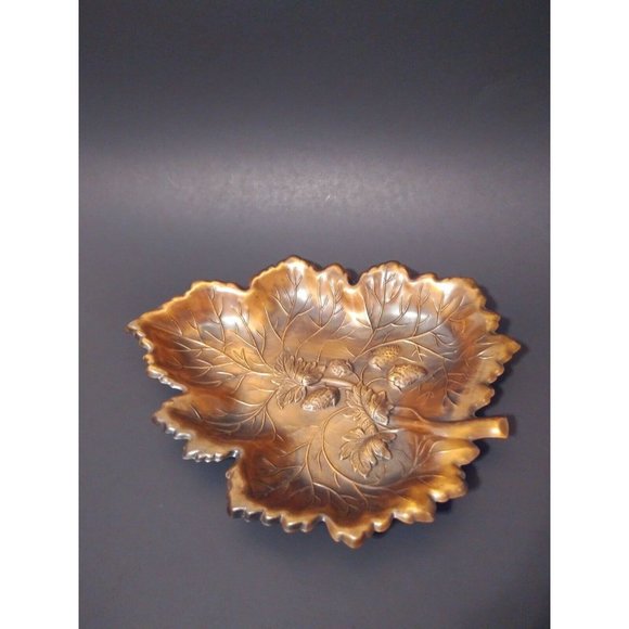 Metal Leaf Design W/Strawberry Details Candy Dish, Multipurpose Use Decor 9"x11" - Picture 1 of 7